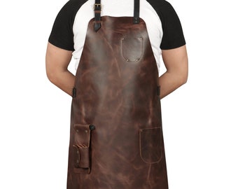 Personalized Top Grain Leather Workshop Apron with Pockets for Men, Hand Crafted Woodworking Apron,  Artist Full Apron, Best Gardening Apron