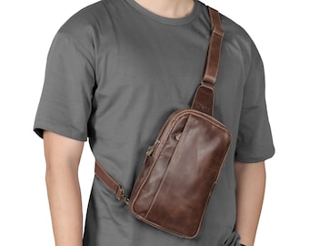 Personalisierte Top-Grain-Leder-Umhängetasche mit verstellbarem Schultergurt, Leder-Sling-Tasche, Unisex, Leder-Utility-Tasche