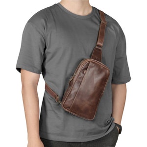 Personalisierte Top-Grain-Leder-Umhängetasche mit verstellbarem Schultergurt, Leder-Sling-Tasche, Unisex, Leder-Utility-Tasche