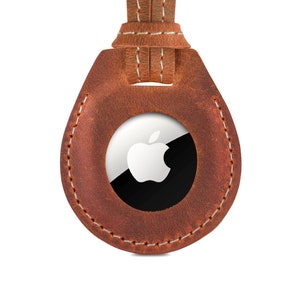 Personalized Top Grain Leather AirTag Case with Neck Strap