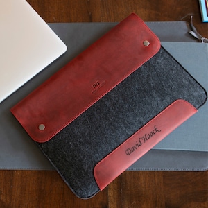 Personalized Fine Leather and Fleece Sleeve Bag for MacBook Pro and Air, 16 Inch, 15 Inch, 14&quot; & 13.3 Inch, MacBook Case, iPad Pro 12.9‑inch