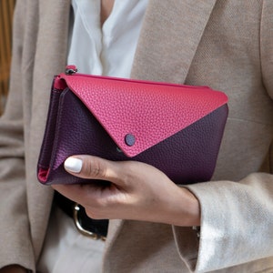 Cartera de cuero de grano superior hecha a mano con sobre para efectivo, billetera para chequera con bloqueo RFID, billetera para tarjetas de crédito unisex con ranuras compatibles con teléfonos