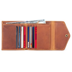 Cartera tipo sobre de piel de primera calidad, tarjetero triple artesanal con bloqueo RFID, cartera fina unisex de diseño práctico.