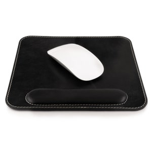 Personalized Top Grain Leather Mousepad with Wrist Rest, Hand Crafted Computer Mousepads, Office Ergonomic Mouse Pad Custom Tech Accessories