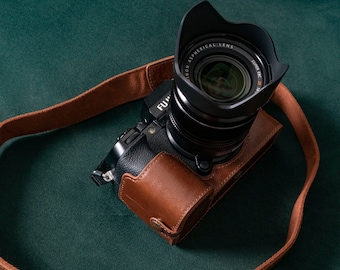 DSLR Handgefertigte Fujifilm X-S10 Halbkameratasche, kompakte, hochwertige Kameratasche, Kamerahülle aus Leder im Vintage-Stil Fujifilm XS10