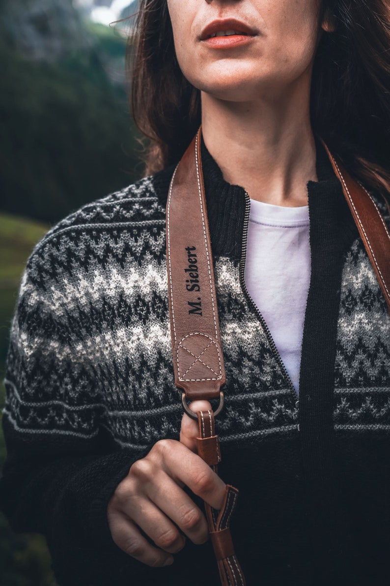 Personalized Leather Camera Strap Gift Custom Strap for Photographers DSLR Camera Holder Gift for him Gift for Her Brown / Black image 8