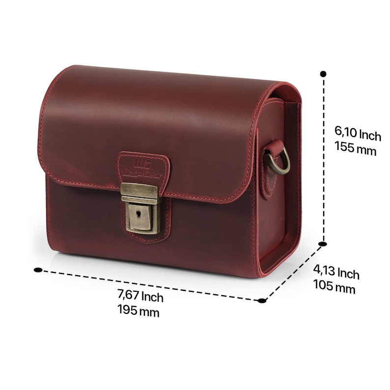 Personalized Top Grain Italian Leather Messenger Bag Camera Bag for Mirrorless, Instant, DSLR Cameras, Travel Bag, Unisex Red