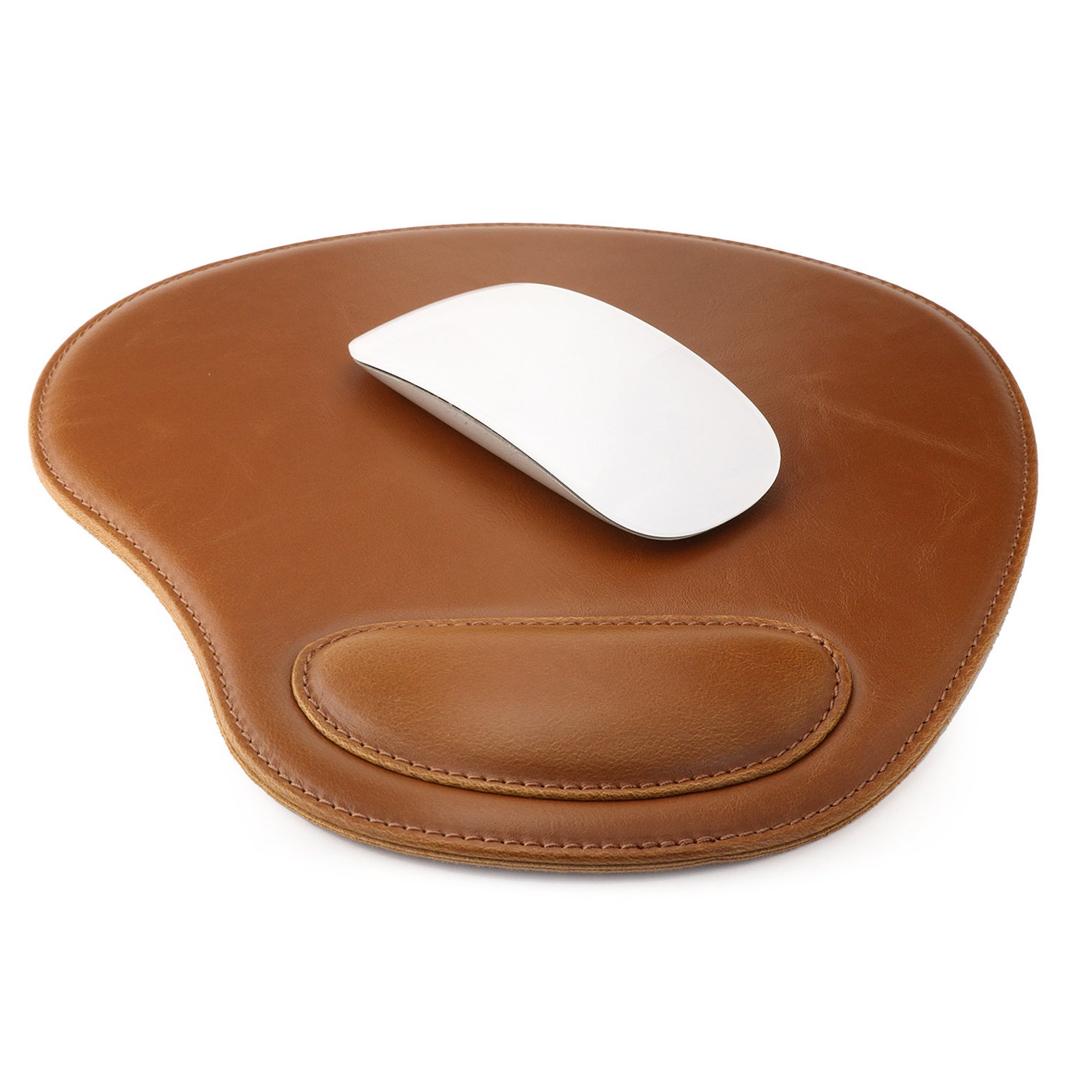 Oval Leather Mouse Pad With Wrist Rest Hand Crafted Computer Etsy
