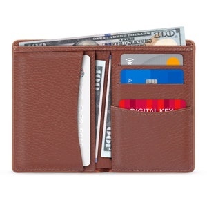 Billetera plegable de cuero de grano superior hecha a mano, billetera para tarjetas de crédito con estilo de pasaporte, billetera unisex RFID con ranuras para tarjetas bancarias de identificación y efectivo