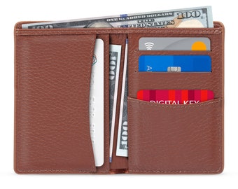 Hand Crafted Top Grain Leather Bifold Wallet, Credit Card Wallet with Passport Style, RFID Unisex Wallet with ID Bank Cards and Cash Slots