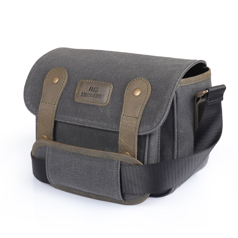 MegaGear Sequoia Canvas Camera Bag Shoulder Bag Case Compatible with Canon Camera, Nikon, Sony SLR/DSLR Mirrorless Cameras and Lenses Black/Green