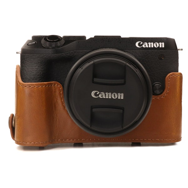 Hand Crafted High Quality Leather Canon EOS M6 Mark II Camera Case, Vintage Style Padded Camera Bag with Battery Access, Retro Camera Cover