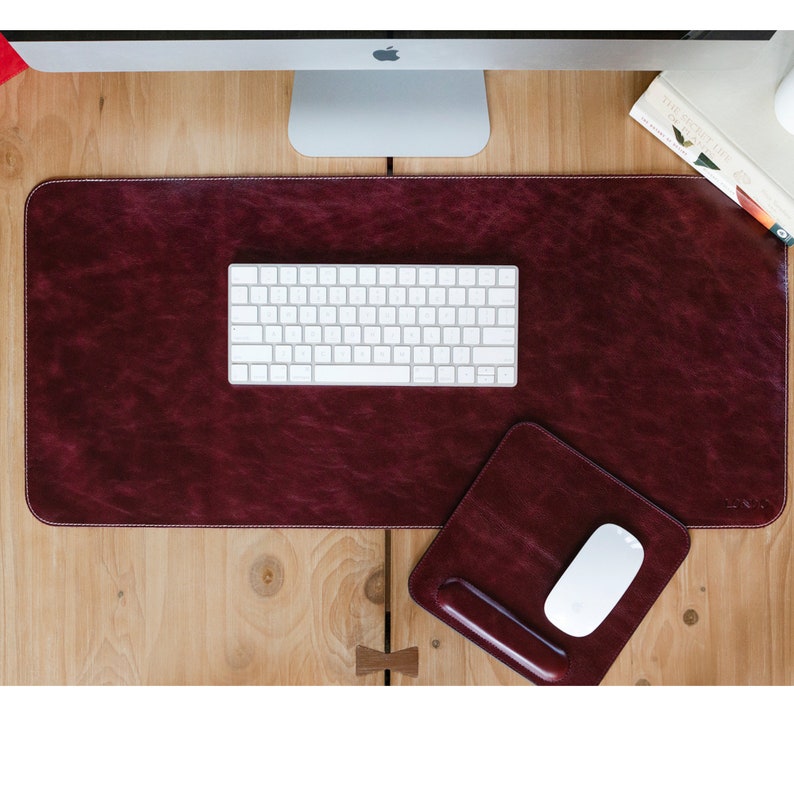 Personalized Top Grain Leather Large Mouse Pad, Hand Crafted Customized Desk Pad, Extended Mouse Pad, Custom Desk Accessories Damson