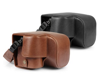 Étui pour appareil photo en cuir fin et dragonne compatible avec Sony Alpha A6700 (16-50 mm), sac photo en cuir avec dragonne, étui de protection pour Sony A6700