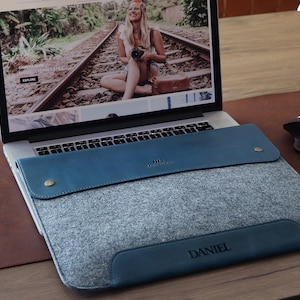 Personalized Fine Leather and Fleece Sleeve Bag for MacBook Pro and Air, 16 Inch, 15 Inch, 14&quot; & 13.3 Inch, MacBook Case, iPad Pro 12.9‑inch