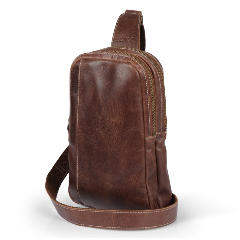 Sac à bandoulière personnalisé en cuir pleine fleur avec bandoulière réglable, sac à bandoulière en cuir, unisexe, sac utilitaire en cuir Brown