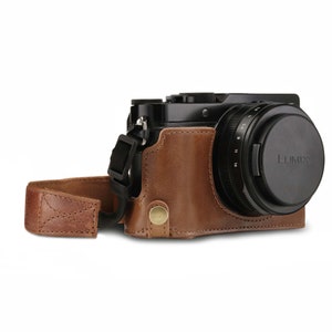 Fine Leather Camera Half Case & Strap Compatible with Panasonic Lumix DC-LX100 II, Handcrafted