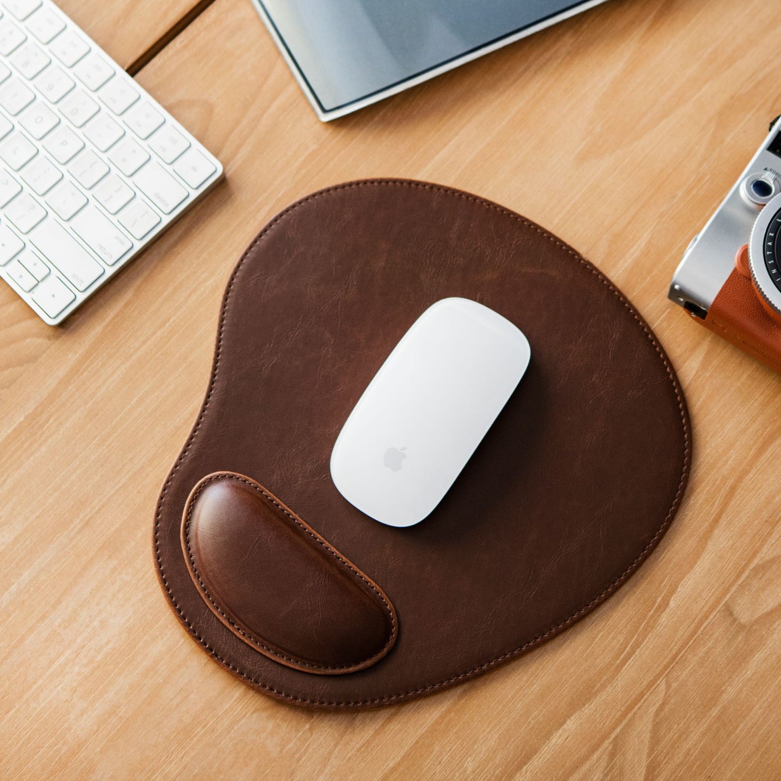 Hand Crafted Oval Leather Computer Mouse Pad With Wrist Rest Etsy