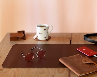 Leather Mouse Pad Personalized - Large Extended Desk Mat, Gaming Pad, Custom Name, Gift for Him, Tech Accessories, Brown