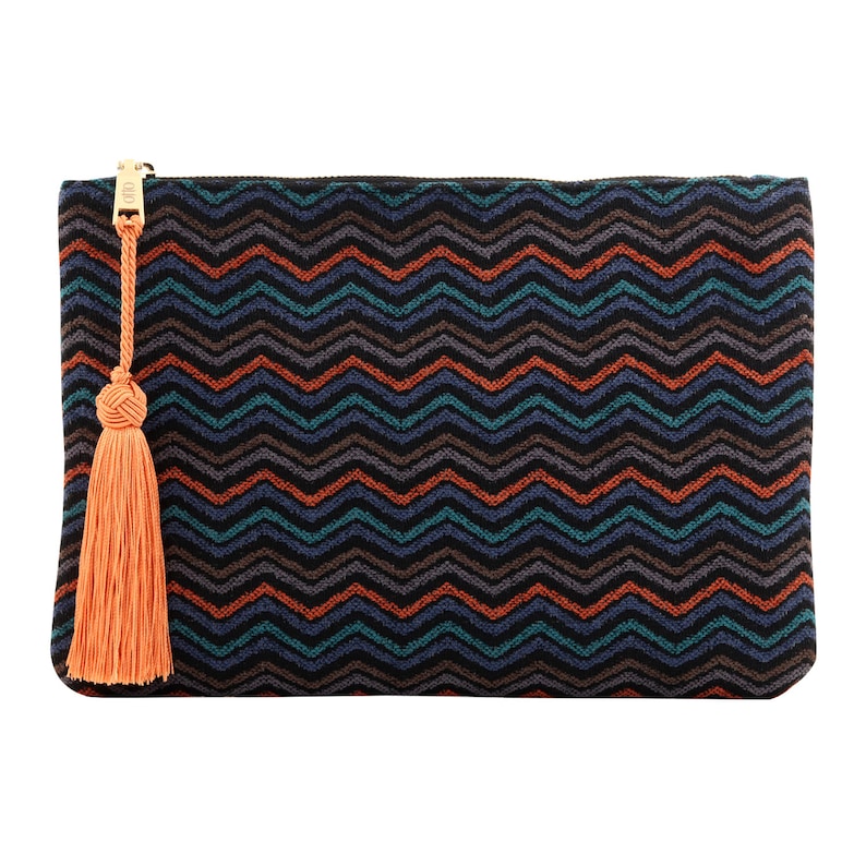 Designer Zipped Party Clutch, Ultra Slim Modern Clutch with Tassel, Boho Womens Clutch Purse with Multiple Slots Money, Cards, Smartphone Zigzag