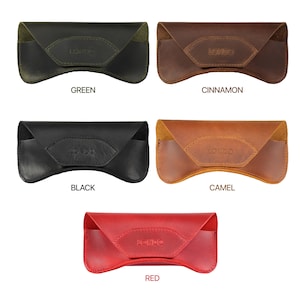 Personalized Hand Crafted Top Grain Leather Glasses Case, Glasses Case with Magnetic Clasp, Custom Soft Eyeglasses Case with Magnetic Button Red