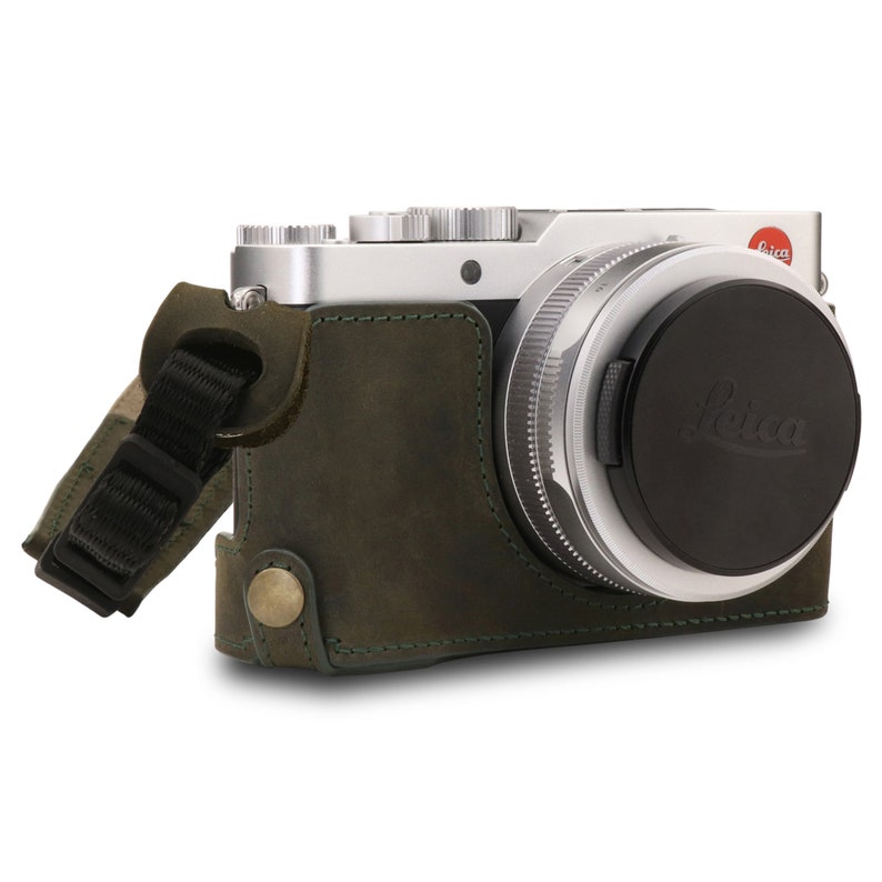 Fine Leather Camera Half Case & Strap Compatible with Leica D-Lux 7 Green