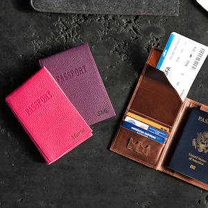 Leather slim travel wallet and passport cover