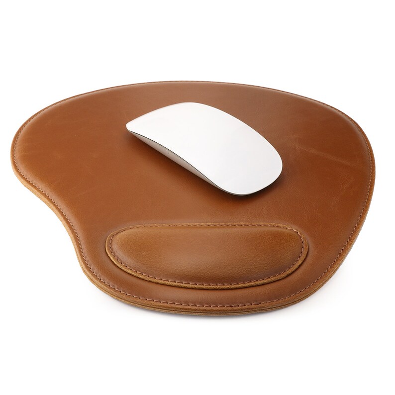 Hand Crafted Oval Leather Computer Mouse Pad With Wrist Rest Etsy