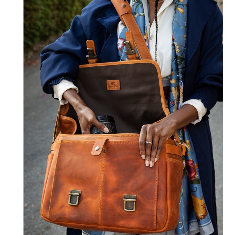 Torres Pro Leather Vintage 16 Laptop Bag Camera Bag Briefcase Satchel Portfolio Notebook Tablet Messenger Bag for Men & Women, Business Bild 3