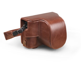 Leather Camera Case for Fujifilm X-E4 & 27mm Lens - Full Body Cover, Brown/Black, Protective, Handmade