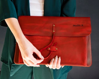 Leather Laptop Bag for MacBook & iPad - Personalized 13" 14" 16" Pro/Air Case - Handmade Top Grain Portfolio Sleeve with Flap - Gift
