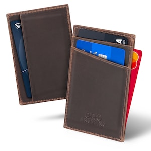 Gepersonaliseerde minimalistische portemonnee van topnerfleer voor dagelijks reizen, handgemaakte slanke creditcardportemonnee, perfect voor zakken of spijkerbroeken