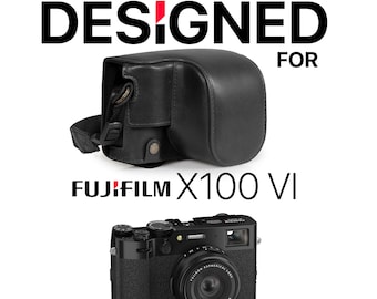 Fujifilm X100VI Fine Leather Camera Case & Strap, Protective Leather Camera Shell, Handmade Leather Camera Bag, Black - Brown