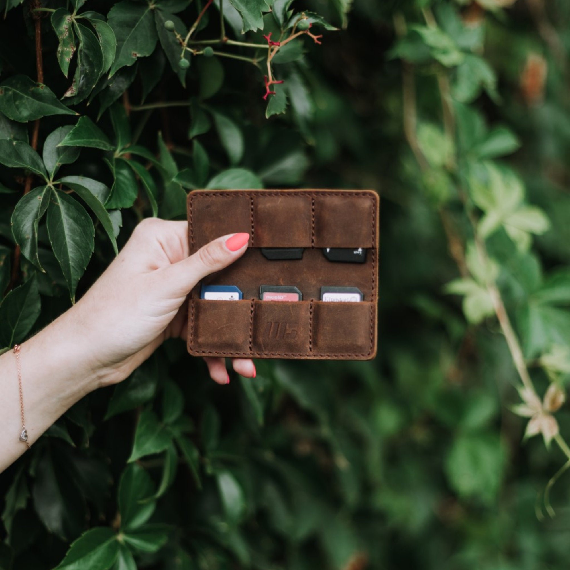 Personalized Leather SD Card Holder With 12 Card Slots 