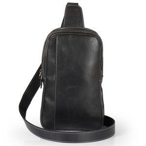 Personalized Top Grain Leather Crossbody Bag with Adjustable Shoulder Strap, Leather Sling Bag, Unisex, Leather Utility Bag Black