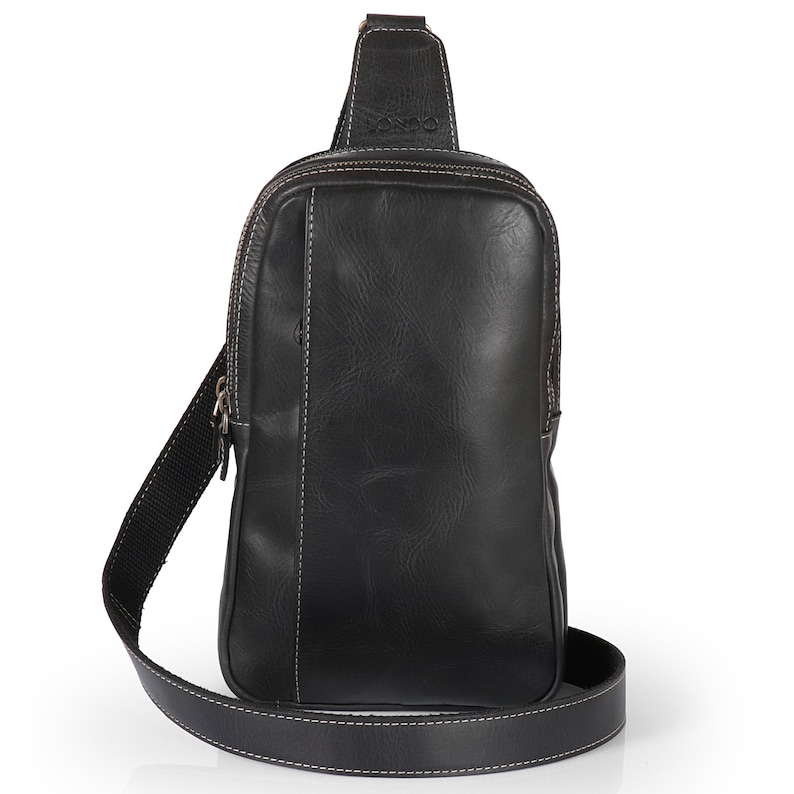 Sac à bandoulière personnalisé en cuir pleine fleur avec bandoulière réglable, sac à bandoulière en cuir, unisexe, sac utilitaire en cuir Black