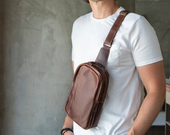 Personalized Top Grain Leather Crossbody Bag with Adjustable Shoulder Strap, Leather Sling Bag, Unisex, Leather Utility Bag