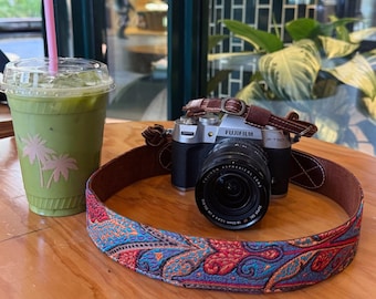 Leather Camera Strap Gift Custom Strap for Photographers DSLR Camera Holder - Unique Colorful Designs - Gift for him Gift for Her