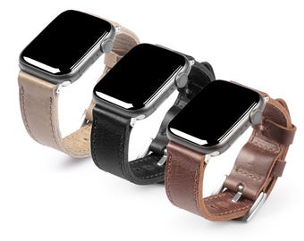 Correa de cuero genuino personalizada para Apple Watch para hombres y mujeres, correa de cuero de grano superior para relojes, correa de cuero para Apple Watch Series