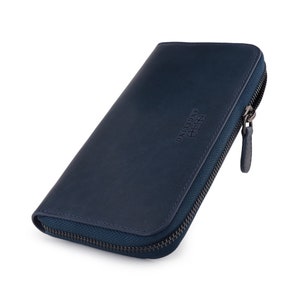 Cartera de mano de piel de grano superior personalizada, cartera de mano con cremallera hecha a mano, billetera de chequera de calidad, billetera delgada para mujer con ranuras compatibles con teléfono