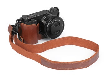 Sony ZV-E10 Fine Leather Camera Half Case & Strap - Black / Brown