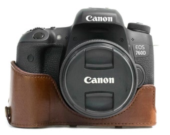 Canon EOS Rebel T6s, custodia per fotocamera in pelle 8000D (18-55 mm), custodia per fotocamera di qualità con accesso alla batteria, borsa per fotocamera imbottita vecchio stile sempre pronta