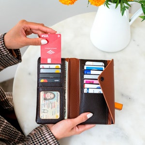 Top Grain Leather Envelope Wallet, Hand Crafted Checkbook Wallet, Unisex Bifold Wallet, RFID Blocking Card Wallet with Phone Compatible Slot