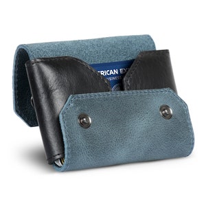 Handcraft Business Card Case with Snap Fastener Closure, Top Grain Leather Slim Credit Card Holder Carry Your Essential Cards in One Space