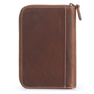 Personalisiertes handgefertigtes Reisejournal und Organizer aus Leder, Padfolio mit Stifthalter, benutzerdefiniertem Notizblock und Reißverschluss Cinnamon