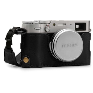 Fujifilm X100V Fine Leather Camera Half Case & Strap - Black / Brown