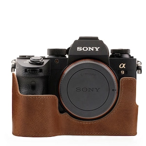 Italian Leather Camera Half Case & Strap Compatible with Sony Alpha A7 III, Sony Alpha A7R III, Sony Alpha A9 Black / Brown, Handcrafted image 10