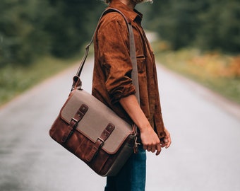 Goldene Tasche aus Canvas Leder im Vintage-Stil für Männer, Frauen, Business