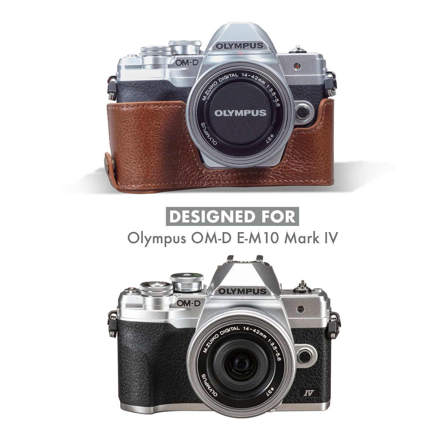 Gepersonaliseerde Cameratas – Bruin PU-Leer – Compatibel Met Olympus E-M10 Mark III En IV – Met Batterijtoegang – Beschermhoes Voor Camera