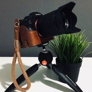 Italian Leather Camera Half Case & Strap Compatible with Sony Alpha A7 III, Sony Alpha A7R III, Sony Alpha A9 Black / Brown, Handcrafted image 3